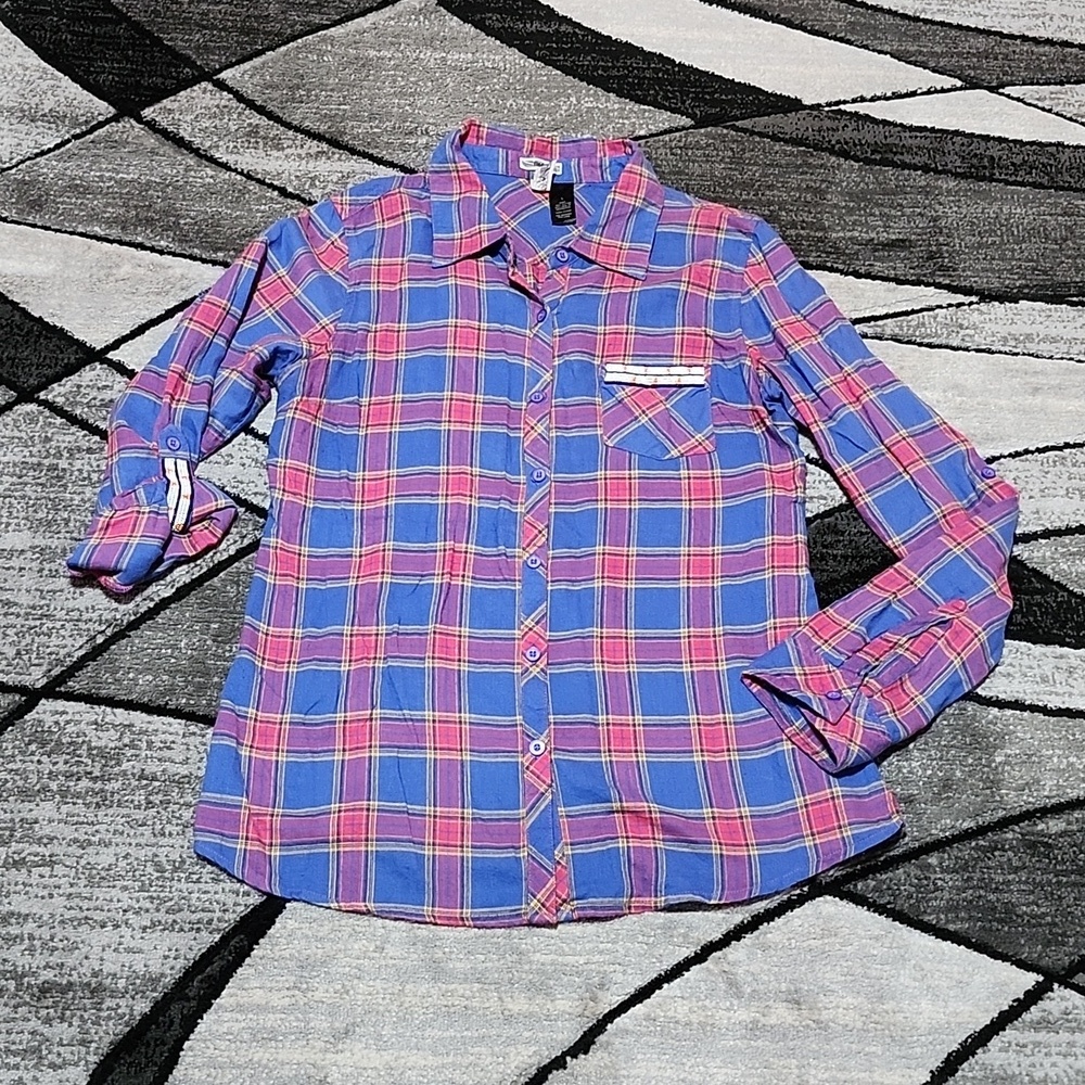 BKE PLAID BEADED BUTTON-DOWN LONG-SLEEVED FITTED SHIRT LARGE